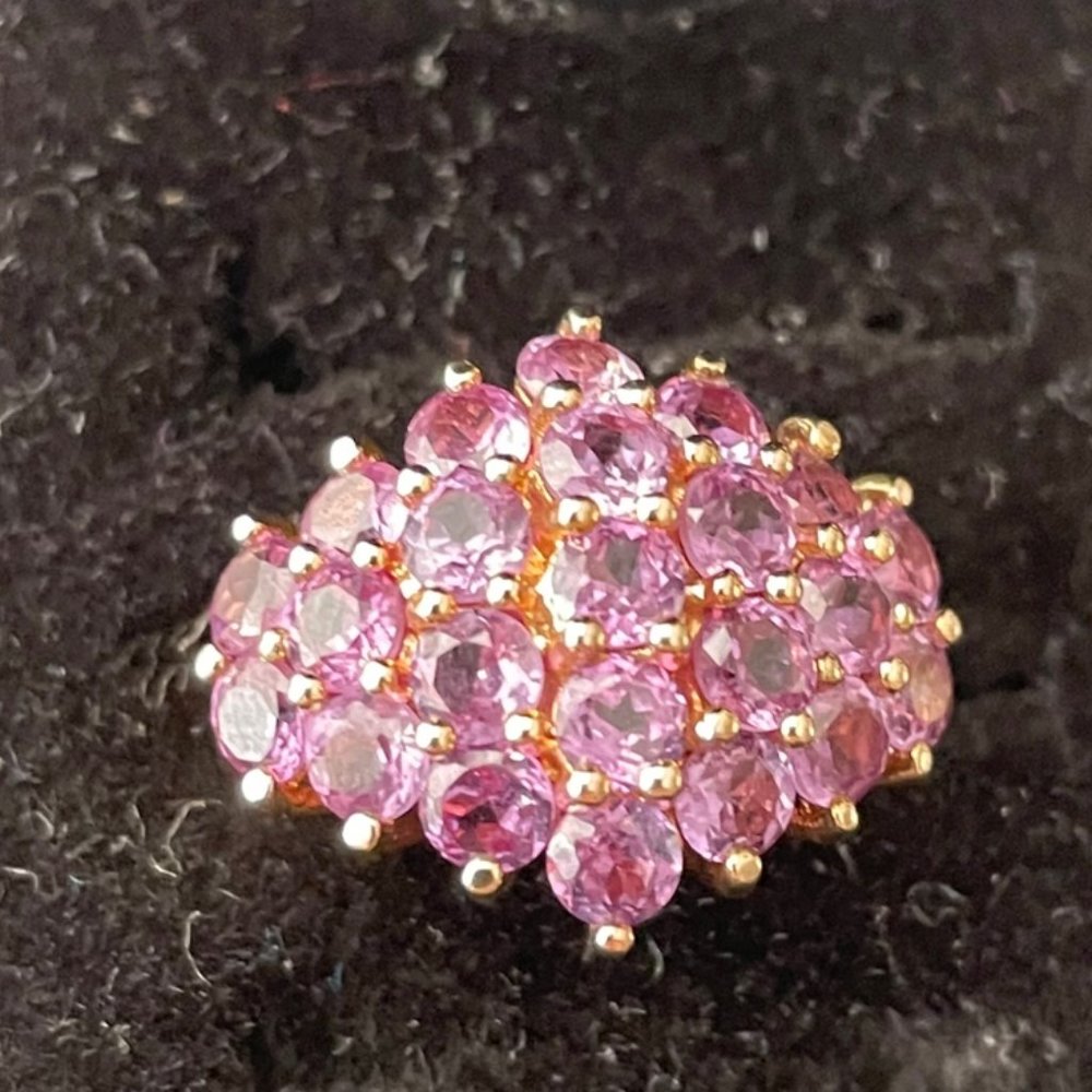Vintage gold plated over silver cocktail ring-Amethysts clusters-Size 7